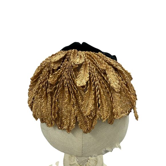 Vintage 50s Art Deco Flapper Hat Gold Black Velveteen Cocktail main image 9